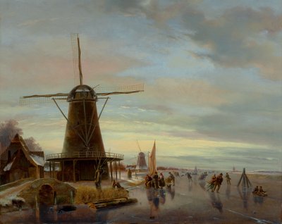 Skaters on a Frozen Waterway by Nicholas Jan Roosenboom